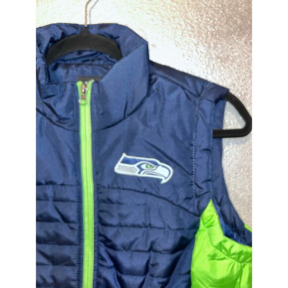 NFL Seattle Seahawks Blue Green Puffer Football Game Day Casual Vest - Picture 2 of 6